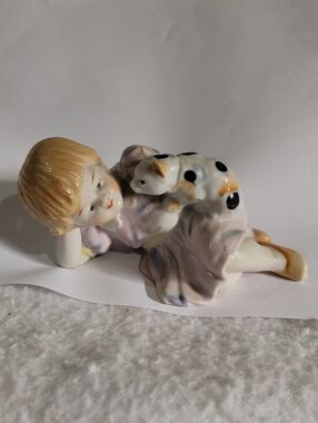 Vintage Polonne Ceramic Art Factory Figurine Ukraine Soviet "Girl With Kitten"